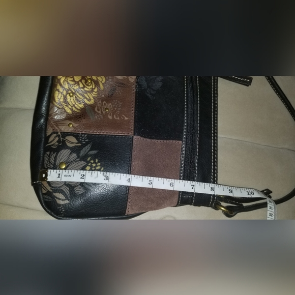 FOSSIL Black Brown Gold Patch Leather Crossbody - Picture 6 of 7